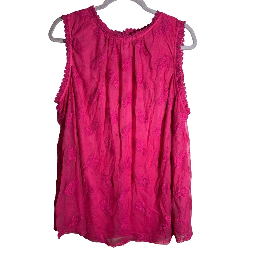 Torrid Pink‎ Pineapple Mesh Mock Neck Ruffle Tank Top Blouse Size 1 100% Cotton